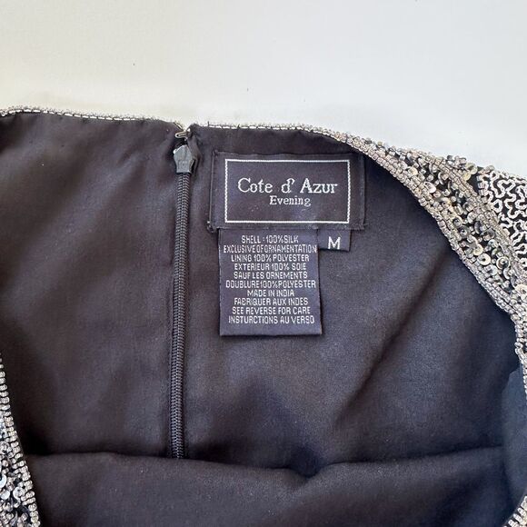 Vintage Cote d'Azur Evening Women's Black Silk Sequined Beaded Event Top Medium - Picture 4 of 6